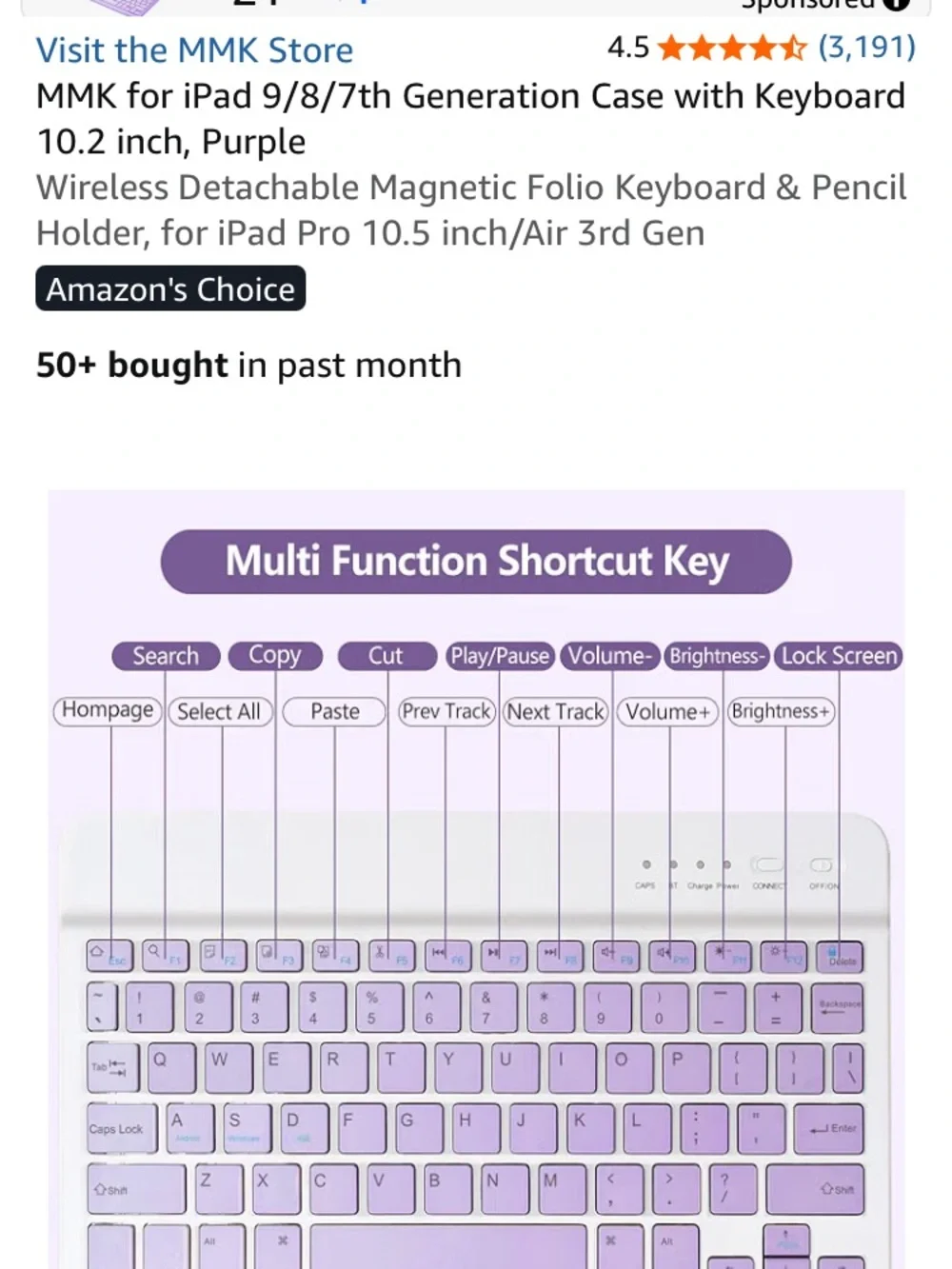 Purple Tablet Folio Case with Detachable Keyboard